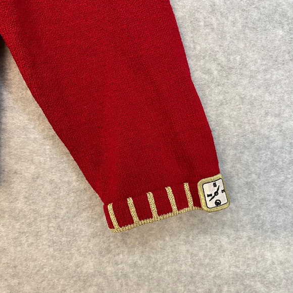 ST JOHN SPORT MARIE GRAY Sweater Size P Red & Metallic GoldTrim Knit Watch Wrist - Picture 2 of 6